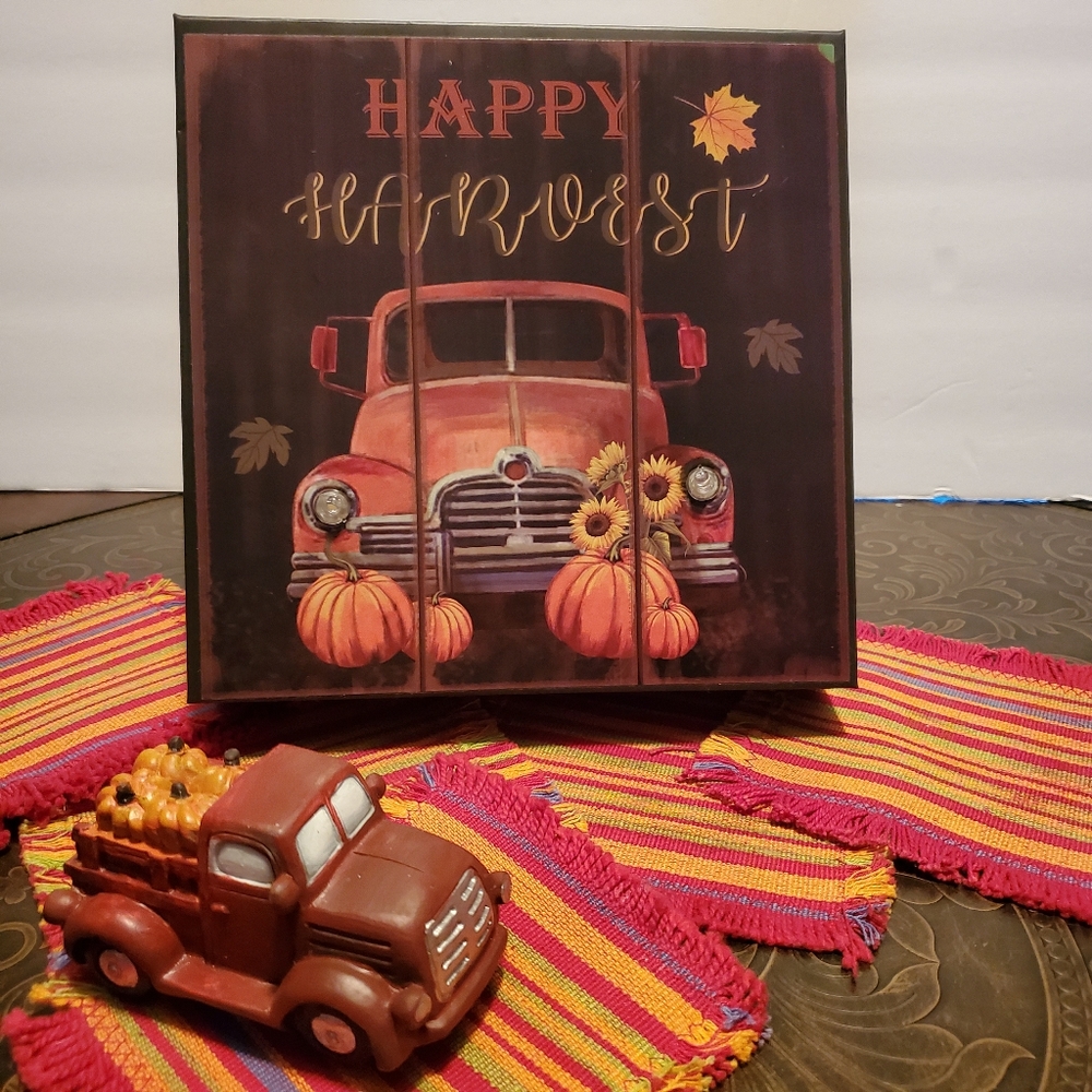 Happy Harvest Metal Sign w/Lighted Truck
